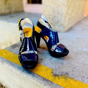 Blue and Gold High Heels